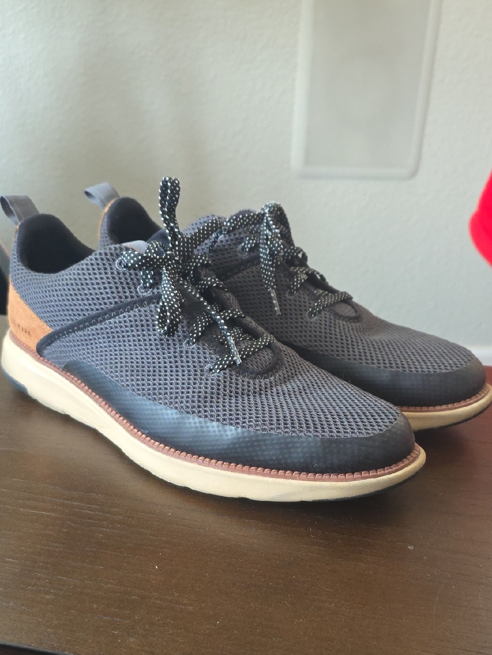 Cole Haan Gray Mesh Lace-Up Sneakers with Brown Accent